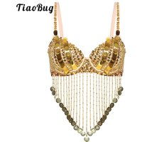 Womens Sequin Beaded Belly Dance Bra Tops with Tassels Dance Costume for Music Festival Club Belly Dance Wear Clubwear