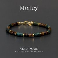 Green Agate & Tiger's Eye Bracelet: Attract Wealth & Prosperity. Skin-Friendly, Unisex Daily Wear.