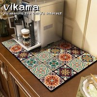 VIKAMA Black Marbling Luxury Super Absorbent Dish Drying Mat—Non-Slip Kitchen Rug for Dish, Tableware, Kettle & Bar Counter