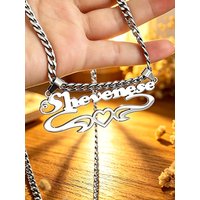 Woman Man Cuban Link Custom Name Stainless Steel Pendant Necklace Heart Design Nameplate Letter Personalized Necklace Jewelry