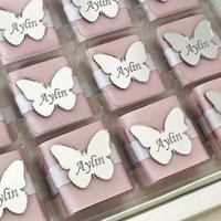 30/50/100pcs Personalized Acrylic Engraved Name Baby Shower Baptism Chocolate Tag Butterfly Custom Tag Party Decoration Favors