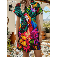 Bird Print Shirt Dress For Women summer casual short-sleeved lapel Floral element pattern women's dress fashion women's clothing