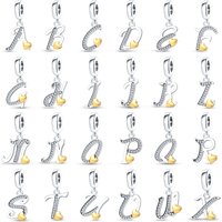 925 Silver Custom Letters A–Z Beads Heart-Shaped Letter Pendant Charms Fit Pandach 925 Original Bracelet Fine DIY Jewelry