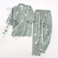 2026 Neues japanisches Kimono-Pyjama-Set mit sieben Ärmeln für Damen, Frühling und Herbst, 100 % Baumwollgaze, süße zweiteilige Hauskleidung