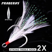 PROBEROS 10pcs/box Treble Hooks Feather Tackle Fishing Hook Strong Carbon Steel Fish hooks Treble Fishing Hooks Pesca Accessary
