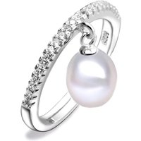 Genuine Natural Freshwater Pearl Rings For Women,925 Sterling Silver Pearl Ring Adjustable Mom Wife Anniversary Gift White