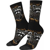 Funny Men's Socks Cute Raccoon Gang Mapache Lovers Vintage Street Style Crazy Crew Sock Gift Pattern Printed