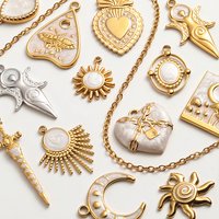 2pcs vintage fashion heart sun moon charm stainless steel white enamel charms for jewelry making bulk handmade keychain pendants