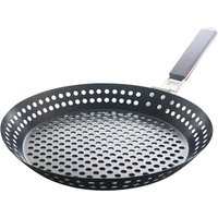 Grilling Skillet Non-stick Metal Folding Wooden Handle with Holes Removable Handle for Outdoor Grill Topper Barbecue Pan