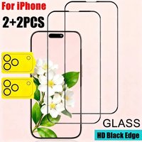 2Pcs Full Cover Screen Protector for iPhone 17 16 15 14 Pro Max Air 16 15 14 Plus 13 12 11 Pro Mini With 2Pcs Camera Lens Glass