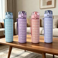 560ML Solid Color Motivational Markings Straight Sip Water Bottle, Minimalist Large Capacity Leakproof Reusable Sports Cup