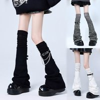 Y2K Black White Lolita Long Socks Sleeves Knitted Japanese Gothic Chain Belt Buckle Leg Warmers Ankle Warmers Wide Legs Cover