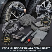 9Pcs/Set Auto Detailing Kit - Soft Microfiber Towels Tire Brush Car Wash Sponge & Wax Applicator Essential Car Care Tools