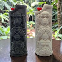 Three Wise Monkey Lighter Case Sculpted Flame Device Protective Sleeve Decorative Pocket Carry Cover Shell