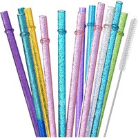 12 Pack Reusable Plastic Glitter Straws for 16/20/30/40OZ Stanley Cup Accessories, Half Gallon Jug, Plus 1 Cleaning Brush