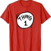 Retro Hand-Drawn Thing 1 Emblem Classic Cartoon Graphic T-Shirt Dr. Seuss Inspired Short Sleeve Casual Family Matching Gift