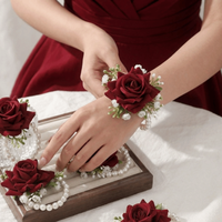 6PCS/SET Artificial Rose Flower Wrist Flower Exquisite Silk Flower Wedding Wrist Corsage Beautiful Bridesmaids Bracelet