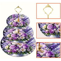 1-piece set of 3-layer wooden floral themed cake rack, securely decorated cake tray, detachable dessert display stand