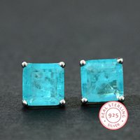 High Quality Non-fade Geometric Square Blue Ice Diamond Imitation Crystal Gemstone Ring Fashion S925 Silver Women's Jewelry