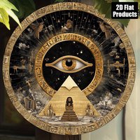 Vintage Egyptian Hieroglyphics Plaque - 8x8" 2D Flat Metal Art, Eye of Horus Pyramid, Home Decor, No Power Needed, History Gift