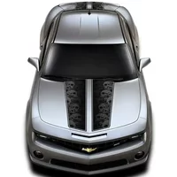 Car-Gear Hood & Trunk Race Stripes Graphics Kit 3M Vinyl Decal Wrap Compatible with Chevy Camaro 2010-2015 - Gray Skulls
