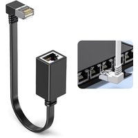 【Ultra 10G RJ45 Male To Female Adapter Cord 90 Degree Flat Ultra Right/Left Angle Elbow Network Wire CAT7 Extension Cable】