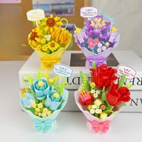 MOC Hand-Held Flower Bouquet Building Blocks Set Rose Sunflower Handmade Decor DIY Toy Children Special Day Valentine's Day Gift