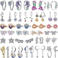 Original 925 Sterling Silver Blue Butterfly Moon Heart-Shaped Snowflake Earrings Zircon Exquisite Earring Jewelry Gift For Women