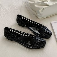 Summer Fashion Women's Flat Hollow out Square Head Jelly Shoes Casual Slip-On PVC Material Low Heel Daily Wear Single Shoes