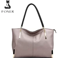 FOXER Brand Stylish Women Cowhide Leather Handbag Female Shoulder Bag Design Luxury Lady Large Capacity Zipper Top-Handle Bags