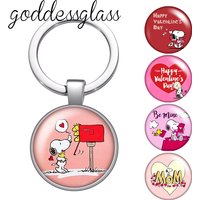 Snoopy Love Valentine's Day Friendship Hearts Photo glass cabochon keychain Bag Car key chain Ring Holder Charms keychains gift
