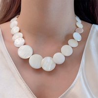 Minar New Luxury Round Big Small Natural Shell Beaded Necklace for Women Girls Wholesale Silver Plated Chain Strand Chokers