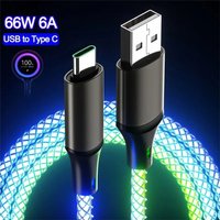 6A High Current 66W PD Charging Cord RGB Glowing Effect USB-C Data Cable Universal Fast Charging Wire for iPhone 15 16 17 Xiaomi