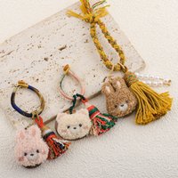 Cute Plush Rabbit Keychain Curly Animal Tassel Woven Backpack Charm Women's Car Key Decoration Jewelry Gift