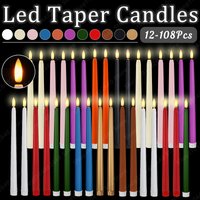 12-108Pcs Flameless Taper Candles Wedding LED Taper Candles Flickering Fake Candles Electric Faux Candle Church Home Table Decor