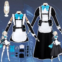 Blue maid costume, flying bird cosplay costume, anime and game, black and white maid full set of women's clothing including wig,