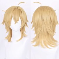 Mullet Head Short Straight Synthetic Wig Blonde Anime Game Cosplay Fluffy Wig Heat Resistant for Daily Party