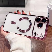 Fashion Plating Magnetic Soft Phone Case For iPhone 11 12 13 14 Plus 15 16 17 Pro Max For Magsafe Lens Film Translucent Cover