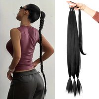 30Inch Synthetic Long Straight DIY Pre Braid Ponytail Hair Extension Elastic Rubber Band Style Easy to Wear for Women