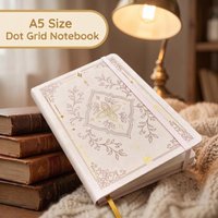 A5 Dot Grid Notebook Gold Foil Floral PU Leather Hardcover Journal 160gsm Ivory Numbered Pages Elastic Band Lay Flat
