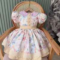 0-12Y Baby Girl Summer Collar Embroidery Vintage Princess Ball Gown Floral Dress for Party Eid Birthday Photography Causal B90