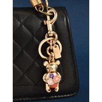 3D Metal Teddy Bear Keychain Heavy Duty Rose Gold Purse Charm Secure Trigger Clasp Accessory for Women Handbag Holiday Presents