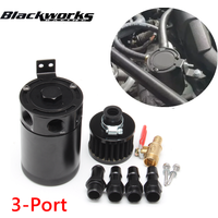Universal Racing Baffled Oil Catch Can Tank 2-Port/ 3-Port Reservoir with Drain Valve Breather Cylinder Filter Kit Aluminum