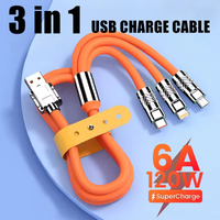 3 in 1 6A 120W Fast Charging USB Cable For iPhone 11 12 13 14 Universal Quick Charge Type C Cable