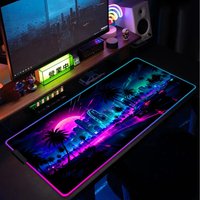 Retrowave Large Desk Mat Extended Pad PC Gamer Cabinet Big Mousepad Gaming Room Decoration Deskmat 90x40 Back Light Led Mousepad