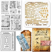 Retro Text Background Silicone Clear Stamps Metal Vintage Postage Stamp Ticket Frame Cutting Die Cuts PET Paint Craft Stencils