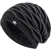 Neue Unisex Slouchy Winter Hüte Hinzufügen Pelz Gefüttert Männer Und Frauen Warme Beanie Cap Casual fünfzackigen Stern Dekor Winter gestrickte Hüte