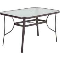Brown Outdoor Patio Dining Table with Tempered Glass Top, 120x80cm, Parasol Hole, Suitable for Balcony