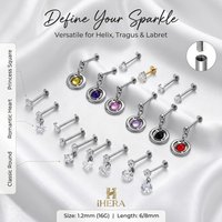 ASTM F136 Titanium Threadless Dangle Star Pear Triangle CZ Flower Flat Back Labret Lip Ear Tragus Helix Cartilage Piercing Lot
