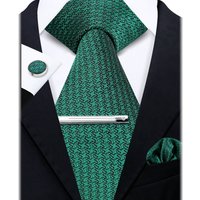 Classic Ties For Men Green Striped Plaid Tie Mens Gift Hanky Cufflinks Set Fashion Necktie Set Business Party Suit Accessories